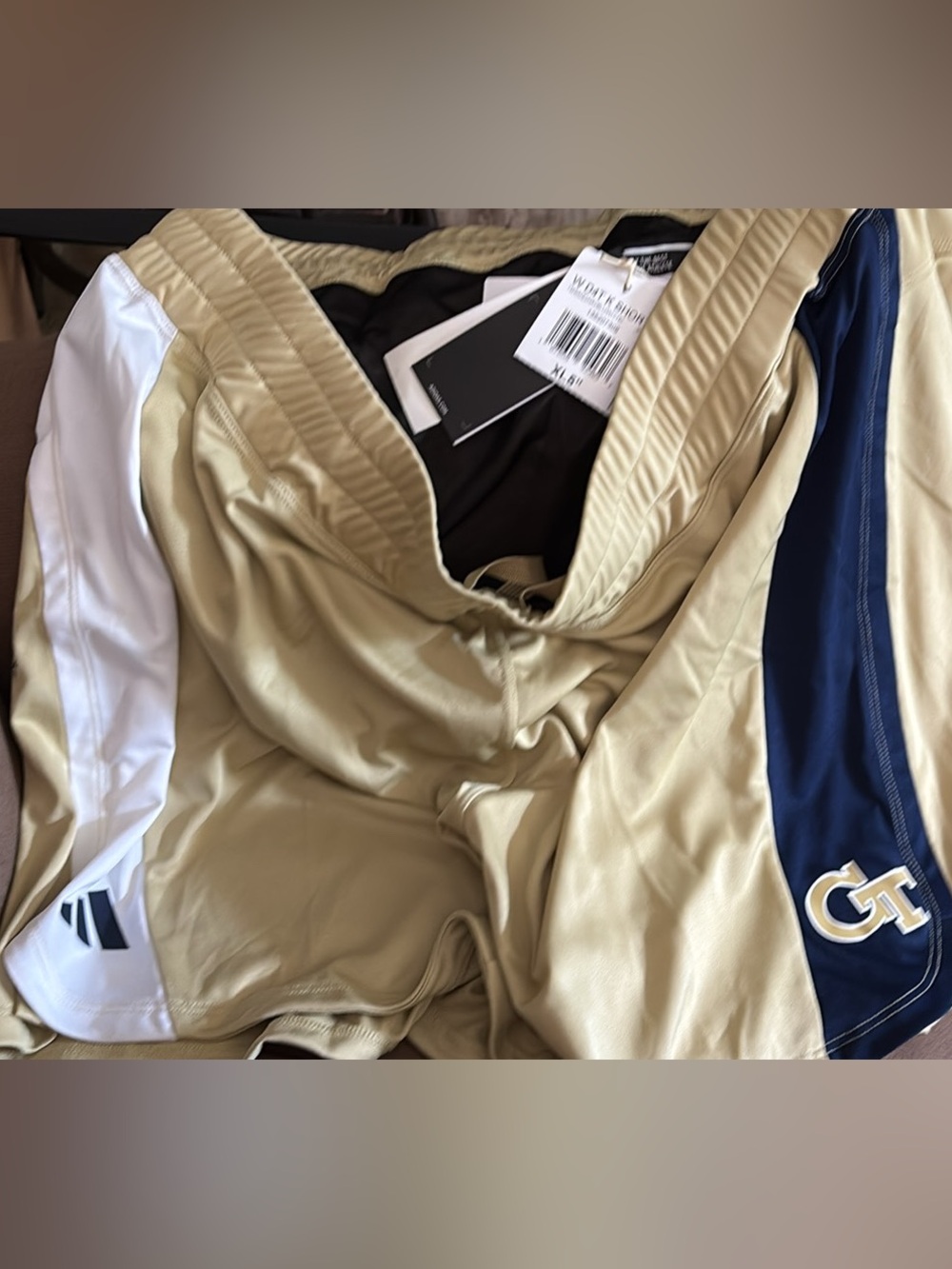 Adidas’s Women’s Gold Athletic Shorts with Navy & White Panels